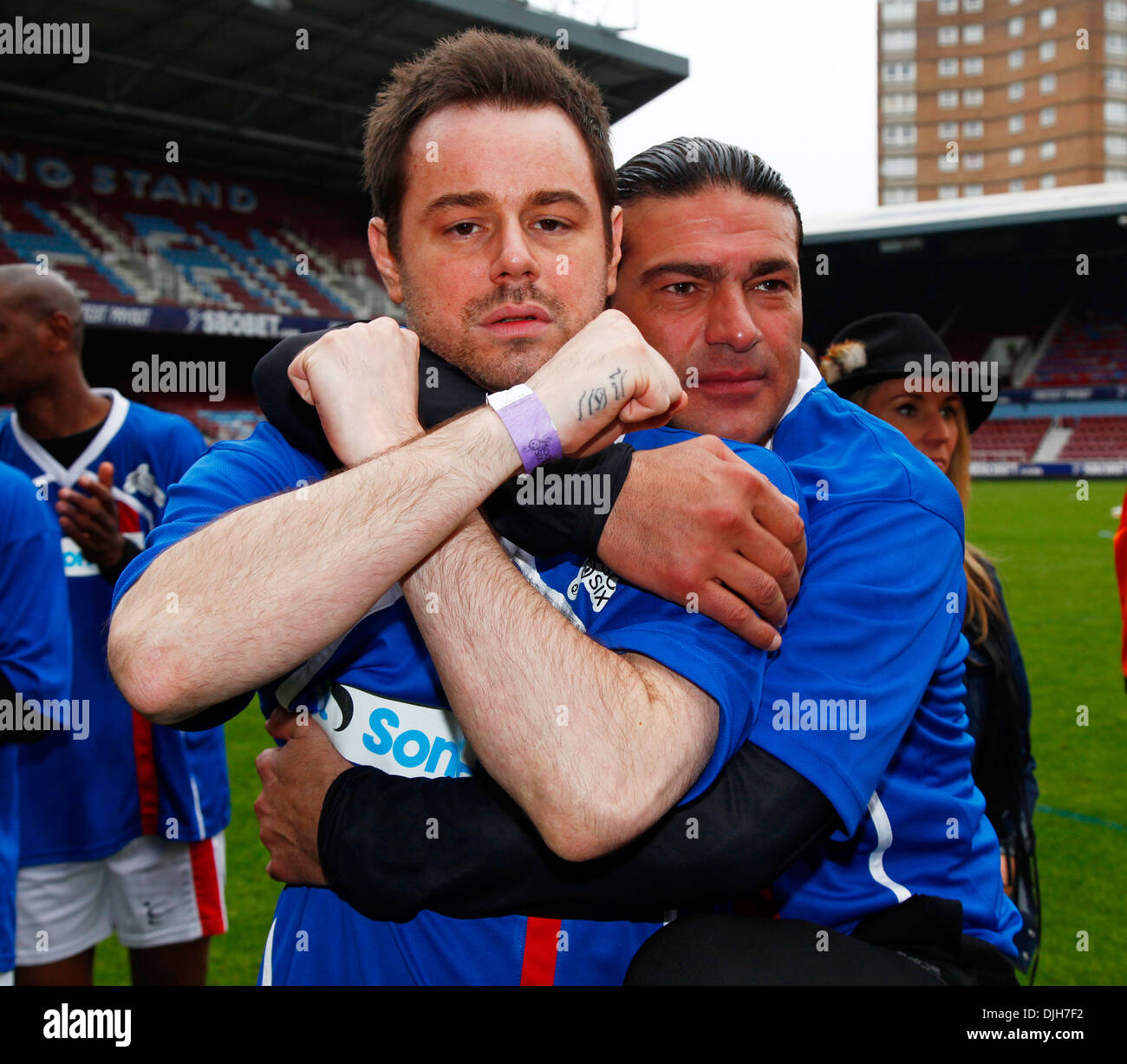 Danny Dyer and Tamer Hassan Celebrity Soccer Six match held at West Ham Football Club grounds in Upton Park London England - Stock Photo