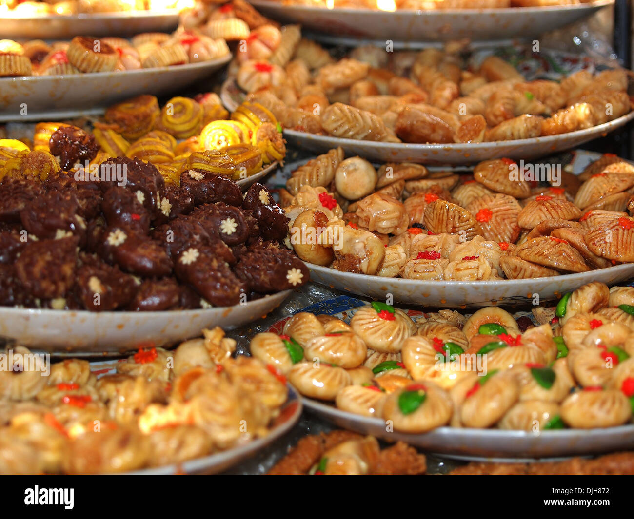 Traditional moroccan sweets on sale at Marrakesh market Stock Photo