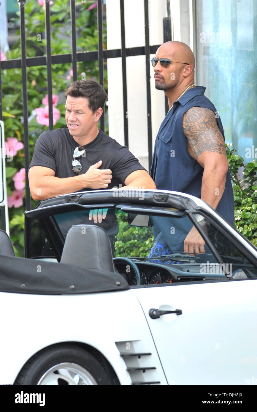 Mark Wahlberg Dwayne 'The Rock' Johnson Filming scenes for new movie