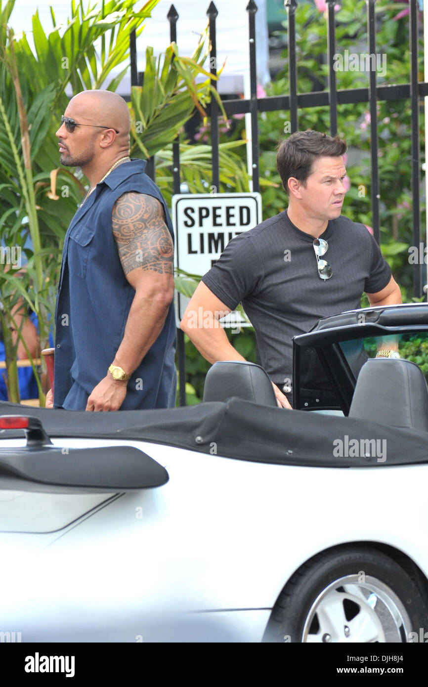 Mark Wahlberg Dwayne 'The Rock' Johnson Filming scenes for new movie
