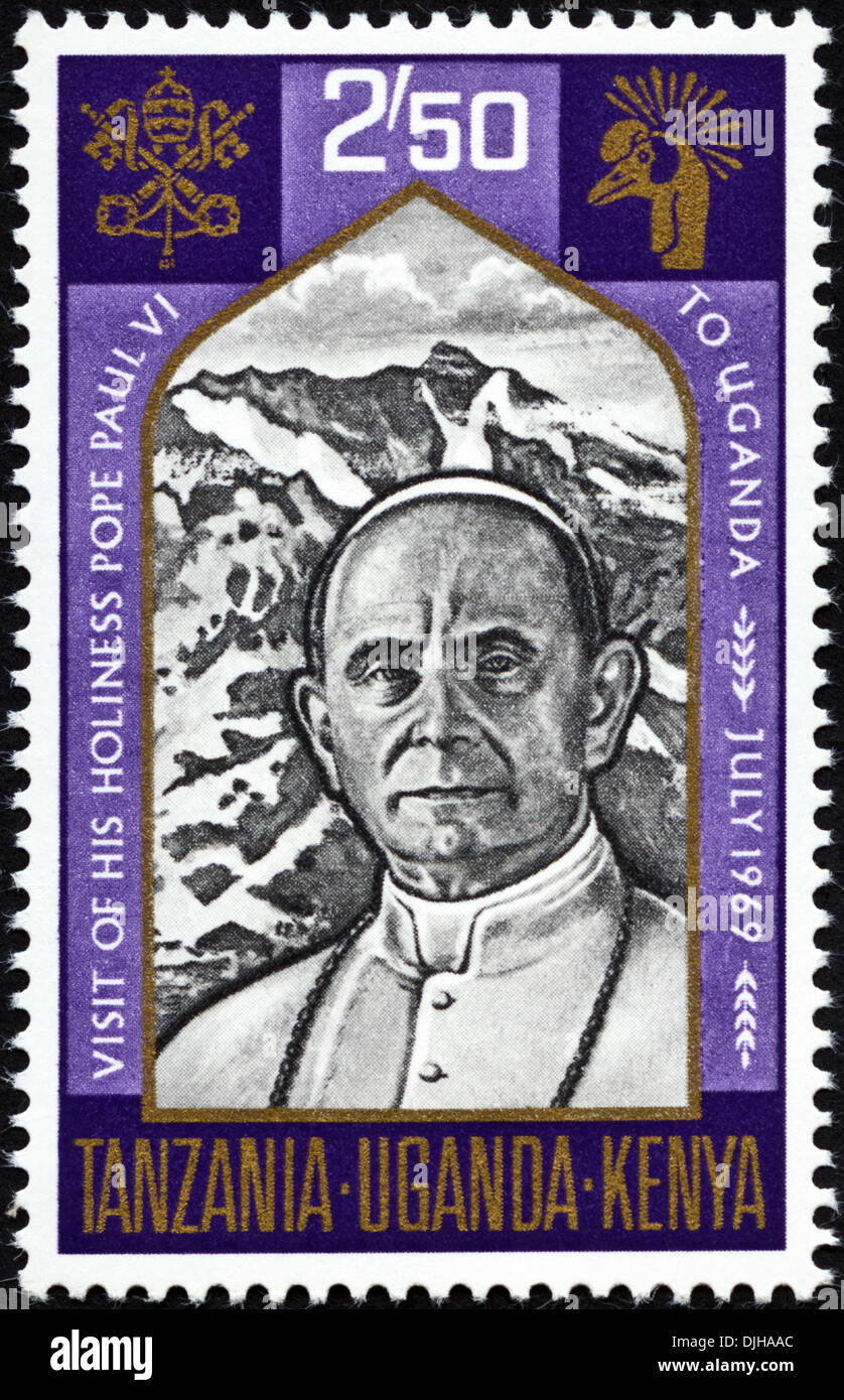 postage stamp Uganda 2/50 featuring Visit of His Holiness Pope Paul VI