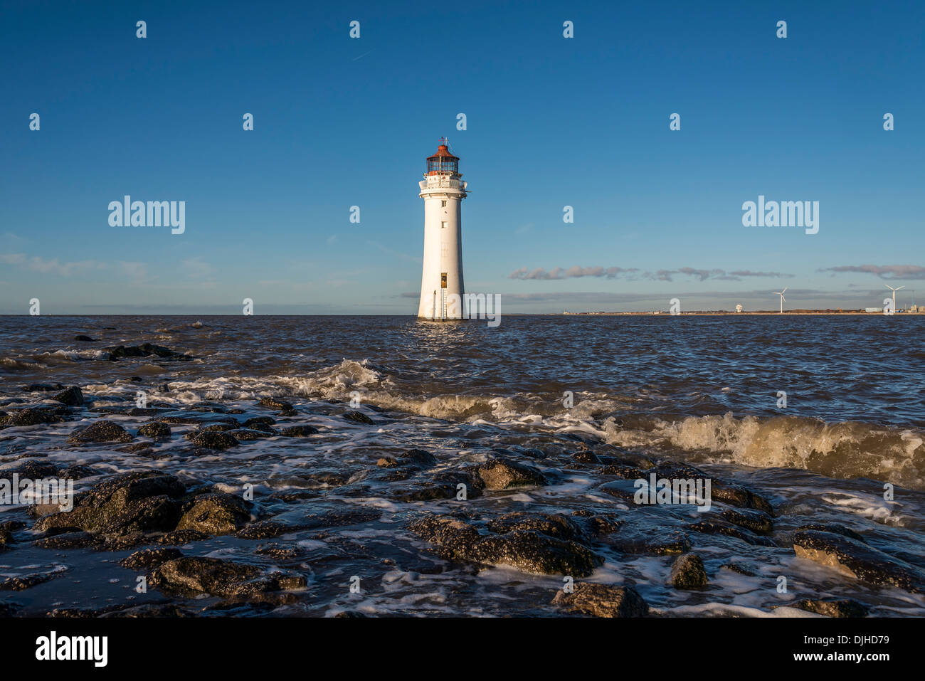 New Brighton Perch Rock lighthouse river Mersey Stock Photo
