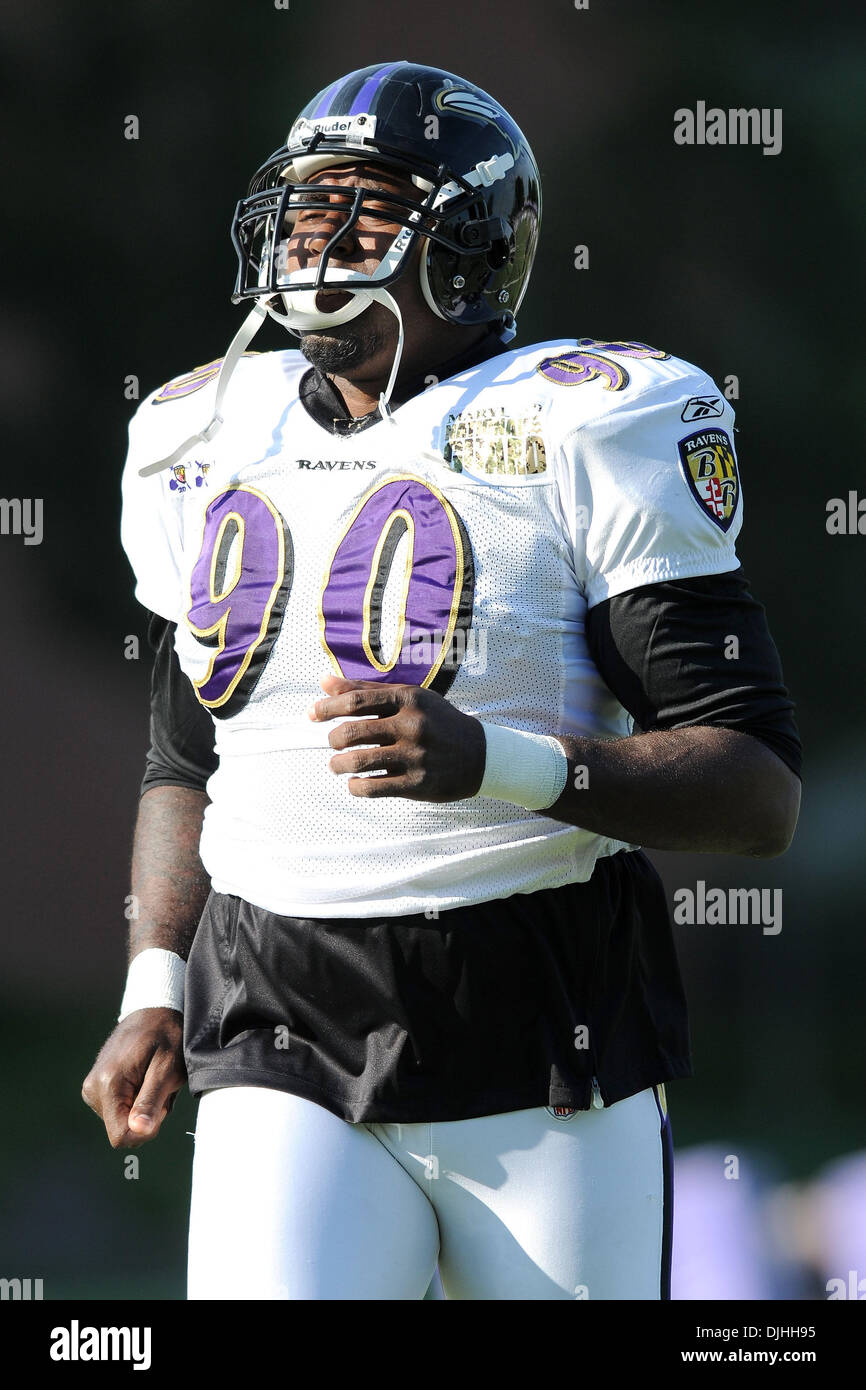 30 July 2010: Baltimore Ravens defensive end Trevor Pryce (90) in action during Ravens training camp at McDaniel College in Westminster, MD...Mandatory Credit: Russell Tracy / Southcreek Global. (Credit Image: © Russell Tracy/Southcreek Global/ZUMApress.com) Stock Photo