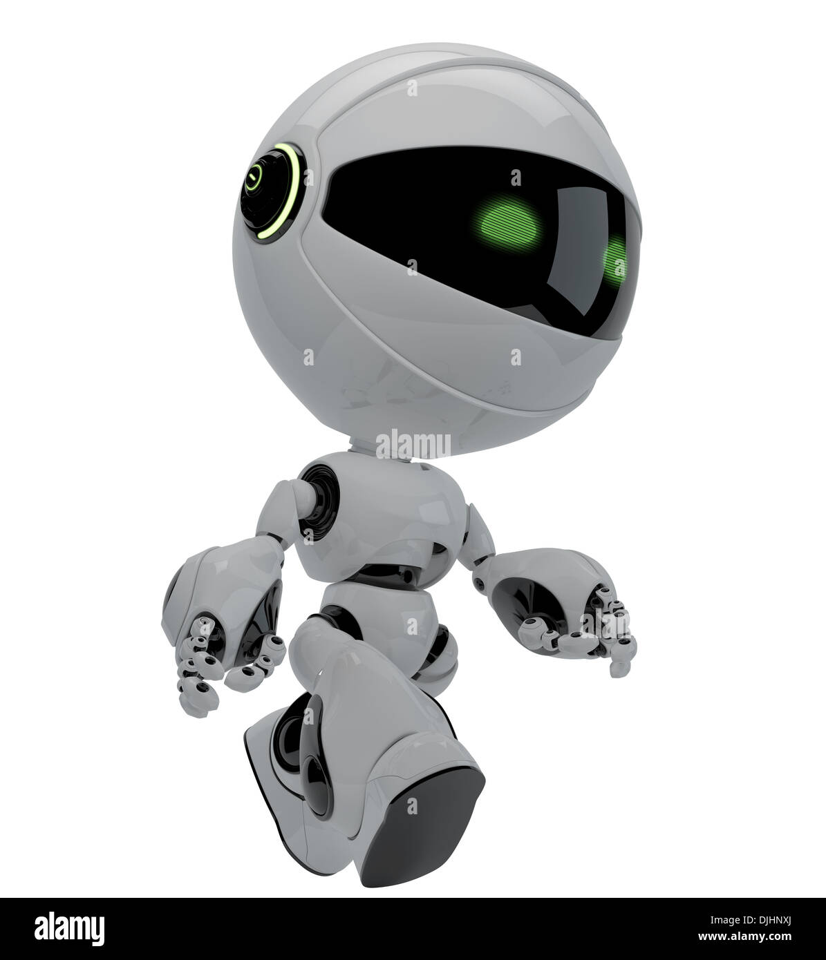 Cute robotic creature, circle robot with green led eyes Stock Photo - Alamy