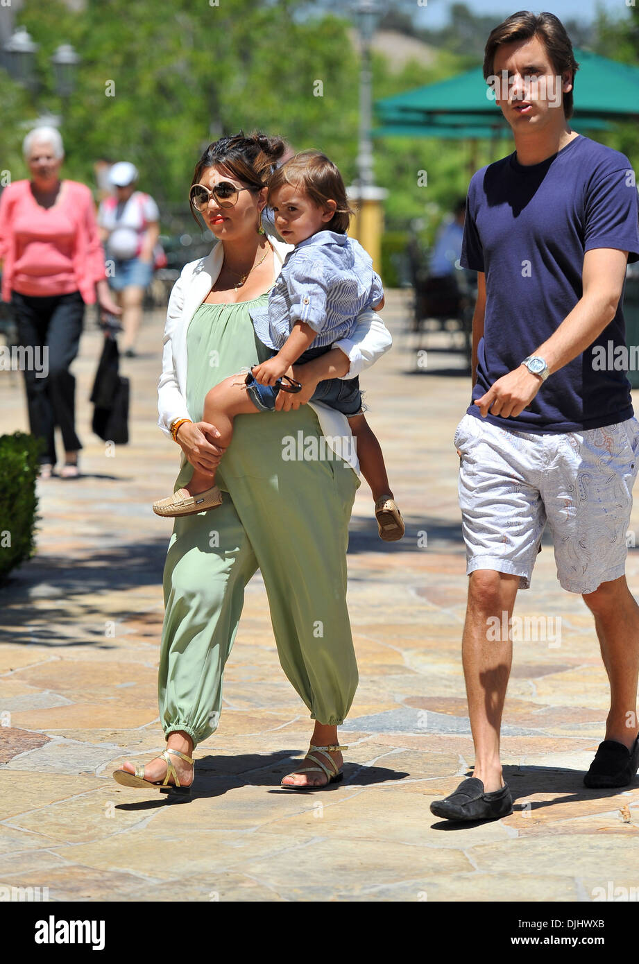 Pregnant Kourtney Kardashian enjoyed a fun afternoon at park with Scott Disick and their 2-year-old son Mason Calabasas Stock Photo