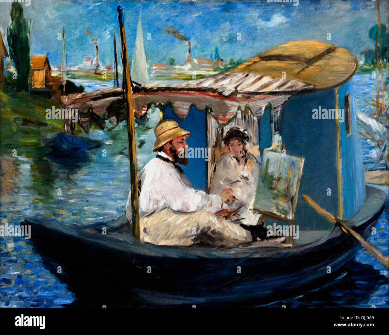 MONET PAINTING ON HIS STUDIO BOAT (1874 ) ÉDOUARD MANET (1832-1883) France French Stock Photo
