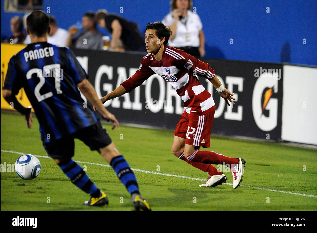 Eric Avila #12 of FC Dallas drives the ball deep into Inter Milan territory. Inter Milan battled FC Dallas to a 2-2 draw at Pizza Hut Park, Frisco, Texas. (Credit Image: © Jerome Miron/Southcreek Global/ZUMApress.com) Stock Photo