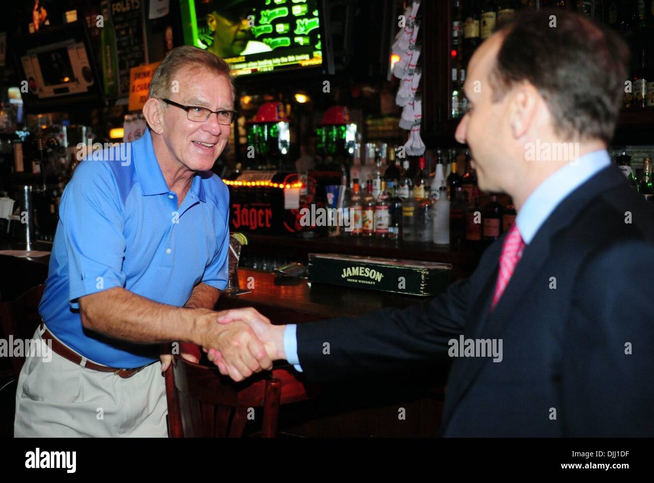 Aug. 06, 2010 - Manhattan, New York, U.S. - Inductees TIM MCCARVER (L) and  NY Yankees GM BRIAN CASHMAN (R)  at the ceremony as Irish Americans are inducted into the Irish American Baseball Hall of Fame at Foley's NY Pub & Restaurant on West 33rd Street. (Credit Image: Â© Bryan Smith/ZUMApress.com) Stock Photo