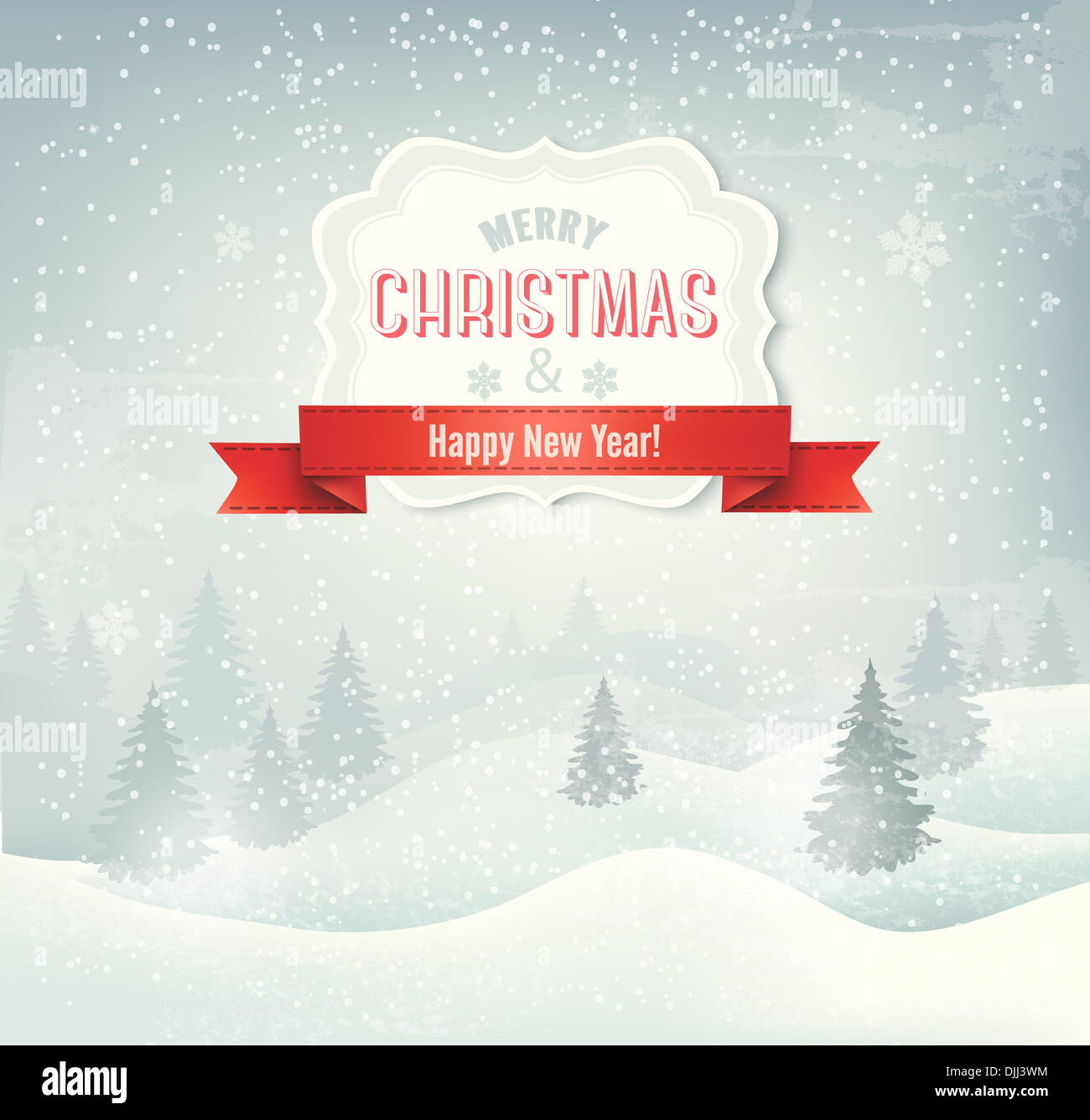 Retro holiday christmas background with winter landscape. Vector Stock ...
