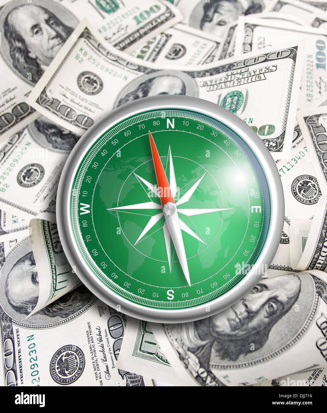 compass over hundred dollars. Finance concept. Stock Photo