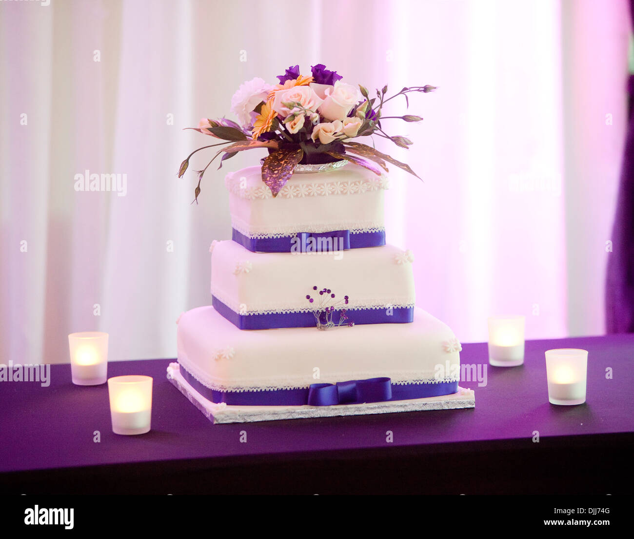 Beautiful wedding cake with flowers Stock Photo