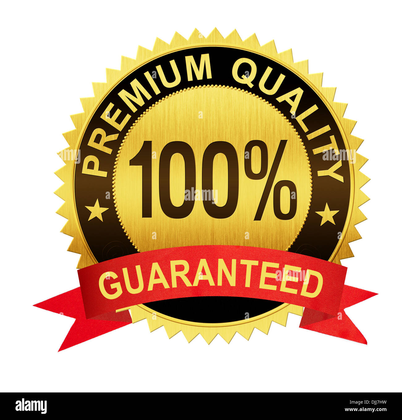 premium quality guaranteed gold seal medal with red ribbon isolated Stock Photo