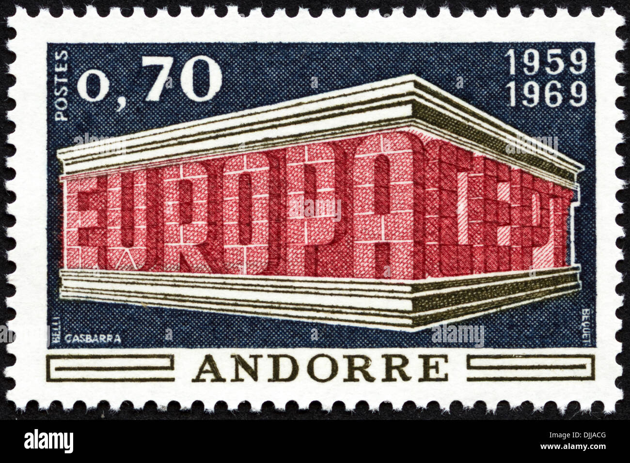 postage stamp Andorre 0.70 featuring Europa CEPT 1959 1969 issued