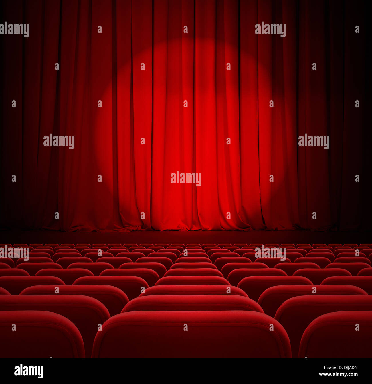 cinema red curtains with spotlight and seats Stock Photo - Alamy