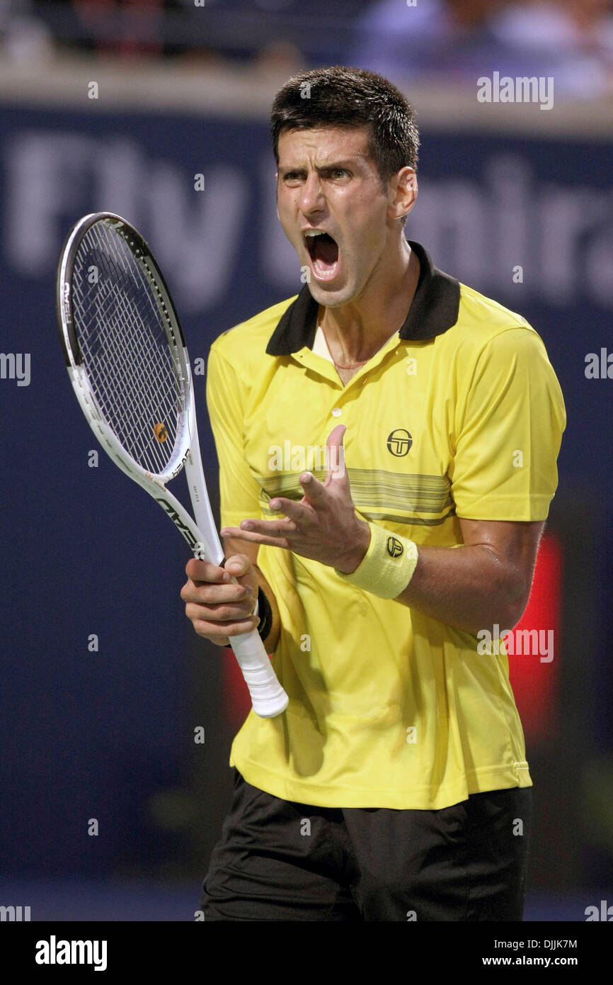 Aug. 14, 2010 - Toronto, Ontario, Canada - 14 August, 2010: NOVAK DJOKOVIC  (SRB) shows his frustration during a tennis match against ROGER FEDERER  (SUI) at the 2010 Rogers Cup held at