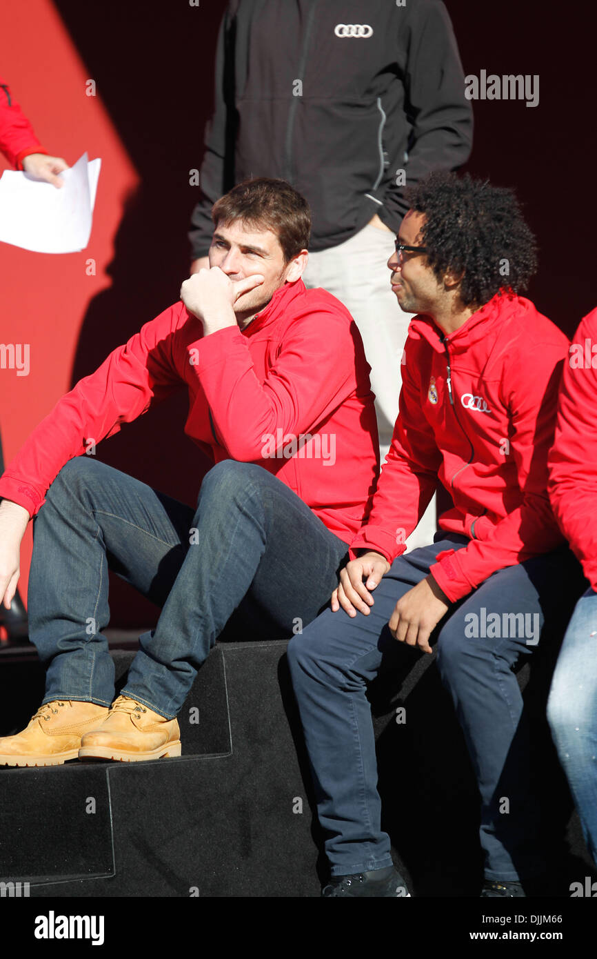 Madrid, Spain. 28th Nov, 2013. Real Madrid players Iker Casillas (L) and Marcelo (R) at an Audi and Real Madrid promotional event at the Hipodromo on November 28, 2013 in Madrid, Spain Credit:  Madridismo Sl/Madridismo/ZUMAPRESS.com/Alamy Live News Stock Photo