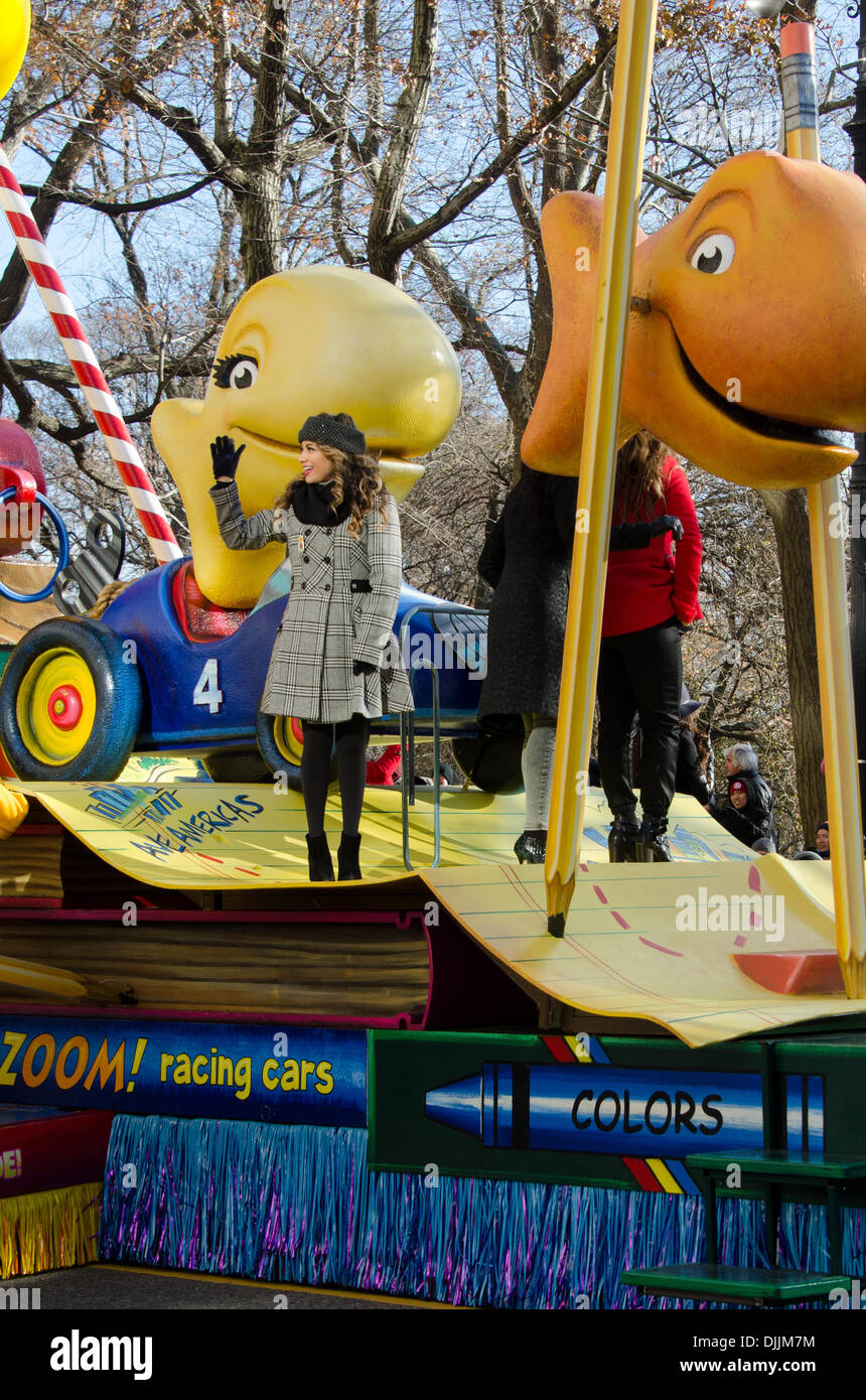 New York, USA.  28th November 2013. Ally Brooke of Fifth Harmony on the Pepperidge Farm float at the 87th Annual Macy’s Thanksgiving Day Parade. Credit:  Jennifer Booher/Alamy Live News Stock Photo