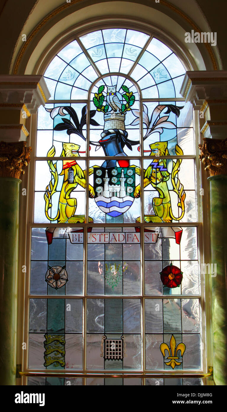 The Peace Window, Doncaster Mansion House, Doncaster, South Yorkshire, Britain. Stock Photo