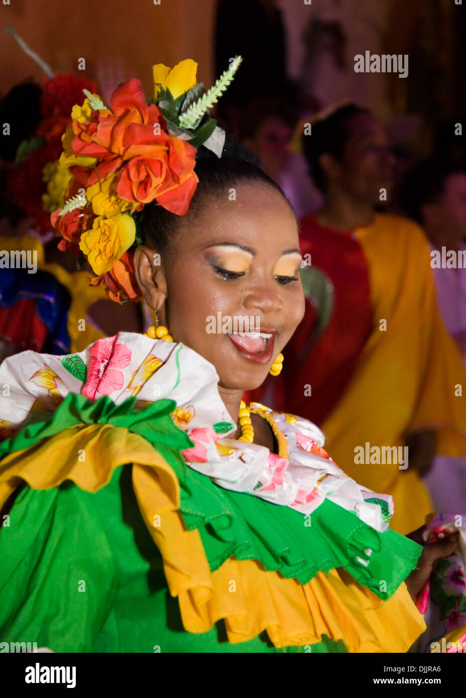 Colourful dancer at a fiesta in Cartagena, Colombia Stock Photo