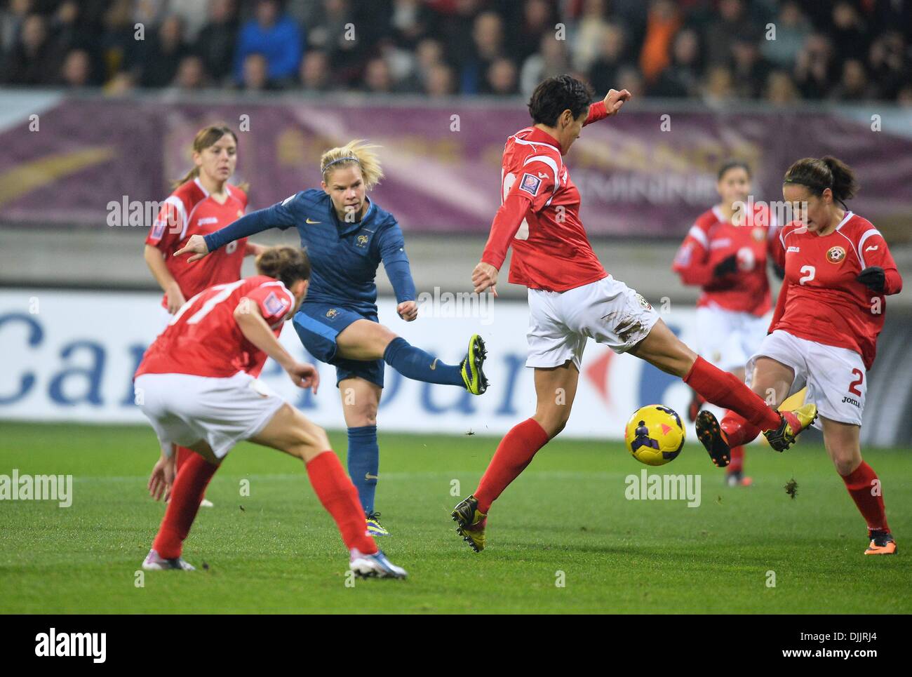 MM Arena Stade Le Mans, France. 28th Nov, 2013. Womens Football world cup qualification. France versus Bulgaria. Goal is scored for France by Eugenie Le Sommer (fra) Credit:  Action Plus Sports/Alamy Live News Stock Photo