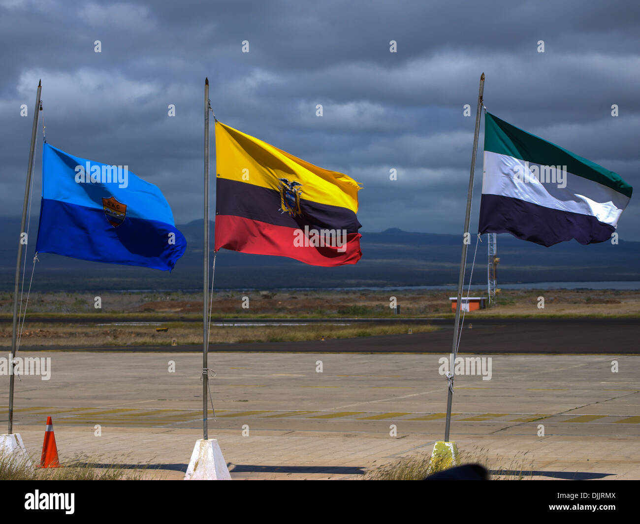 Flags at Baltra airport Stock Photo
