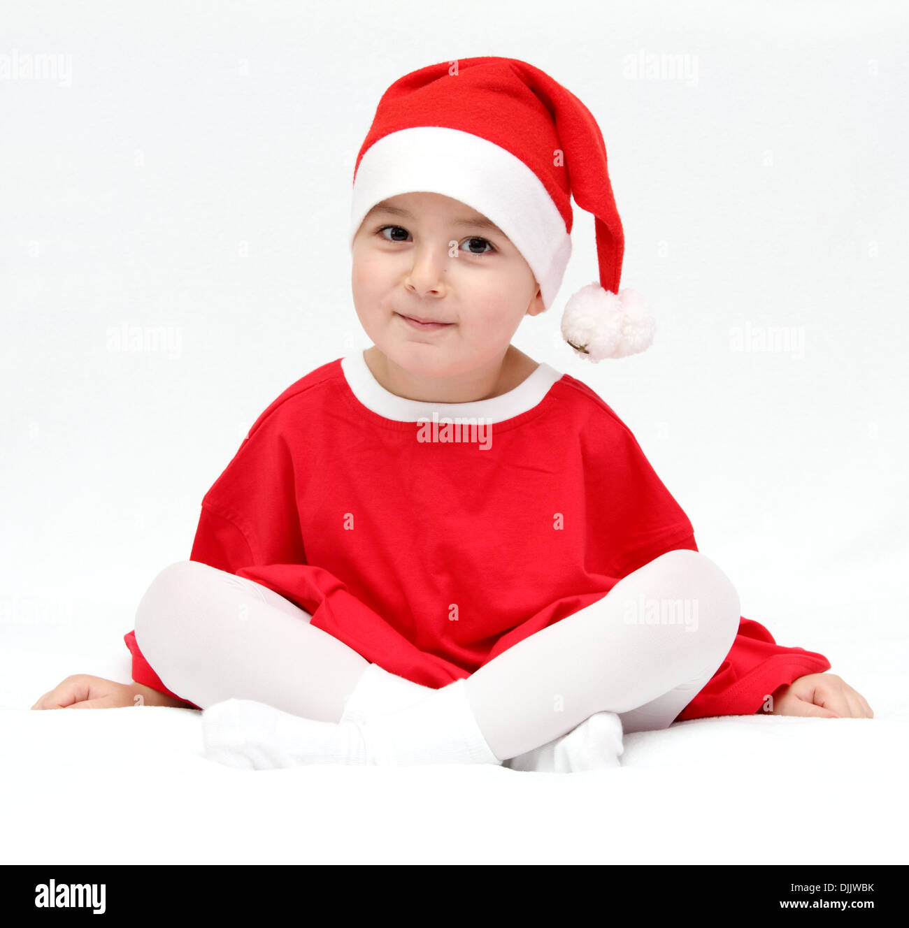 beautiful child in santa claus hat Stock Photo