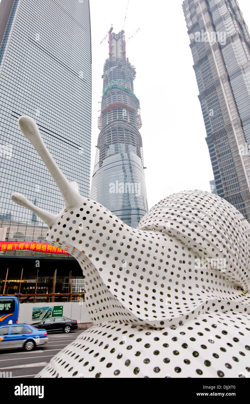 Snail figures with Jin Mao Tower and The Shanghai Central Tower on