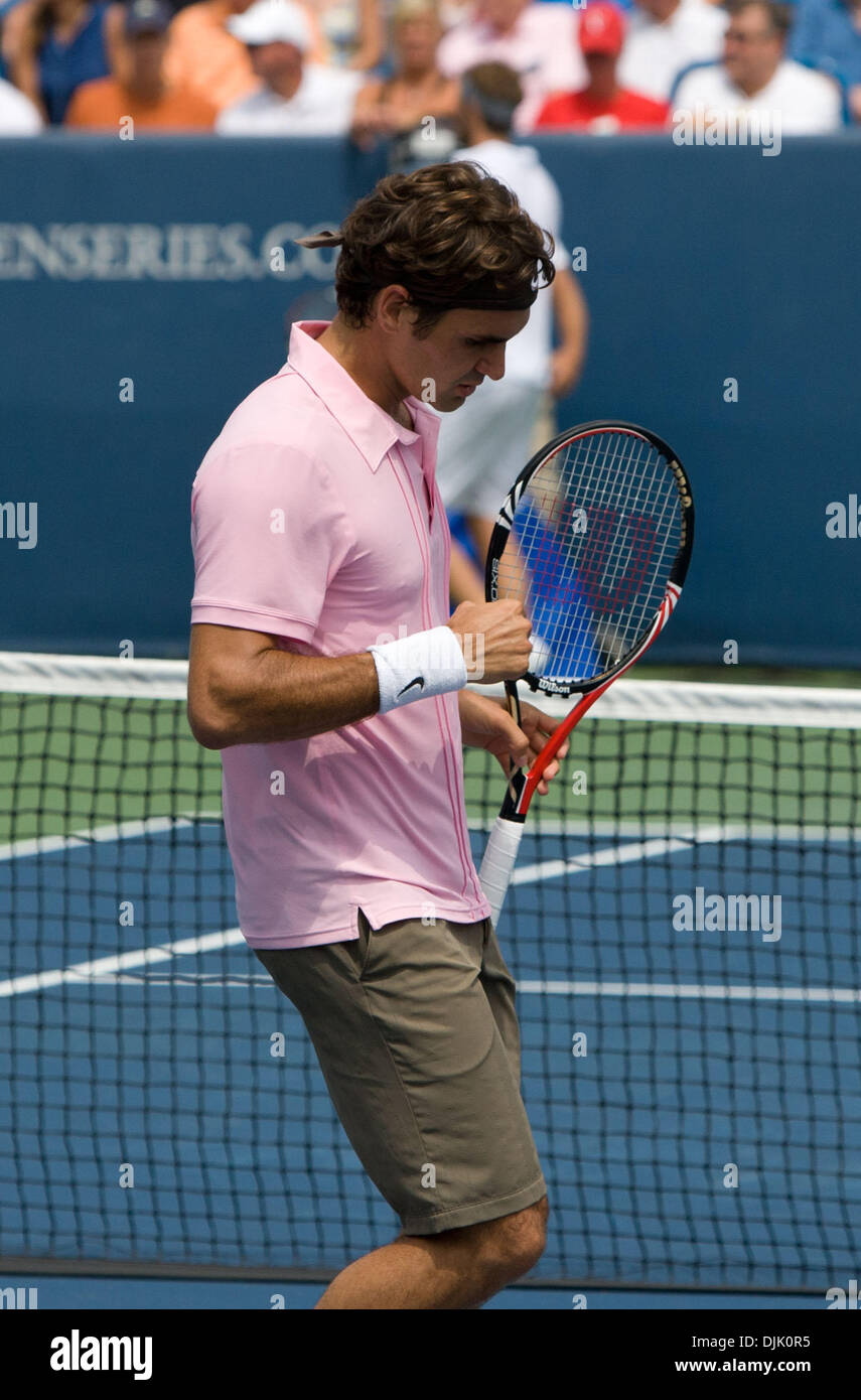Aug 22, 2010 - Cincinnati, Ohio, U.S. - ROGER FEDERER pumps his fist as he  put away a Mardy Fish drop shot in the 2010 Western and Southern Financial  Group Tennis Tournament.