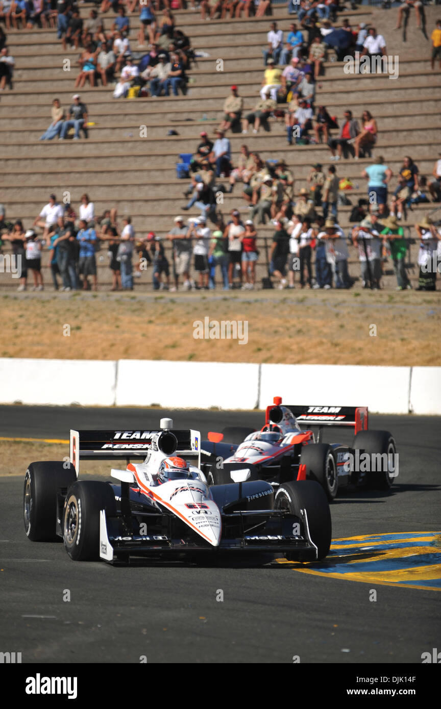 Aug. 22, 2010 - Sonoma, California, U.S. - Team Penske driver RYAN BRISCOE of Sydney, Australia (#6) and Team Penske driver HELIO CASTRONEVES of Sao Paulo, Brazil (#3) during the Indy Grand Prix of Sonoma where Will Power ended up winning. (Credit Image: © Scott Beley/Southcreek Global/ZUMApress.com) Stock Photo