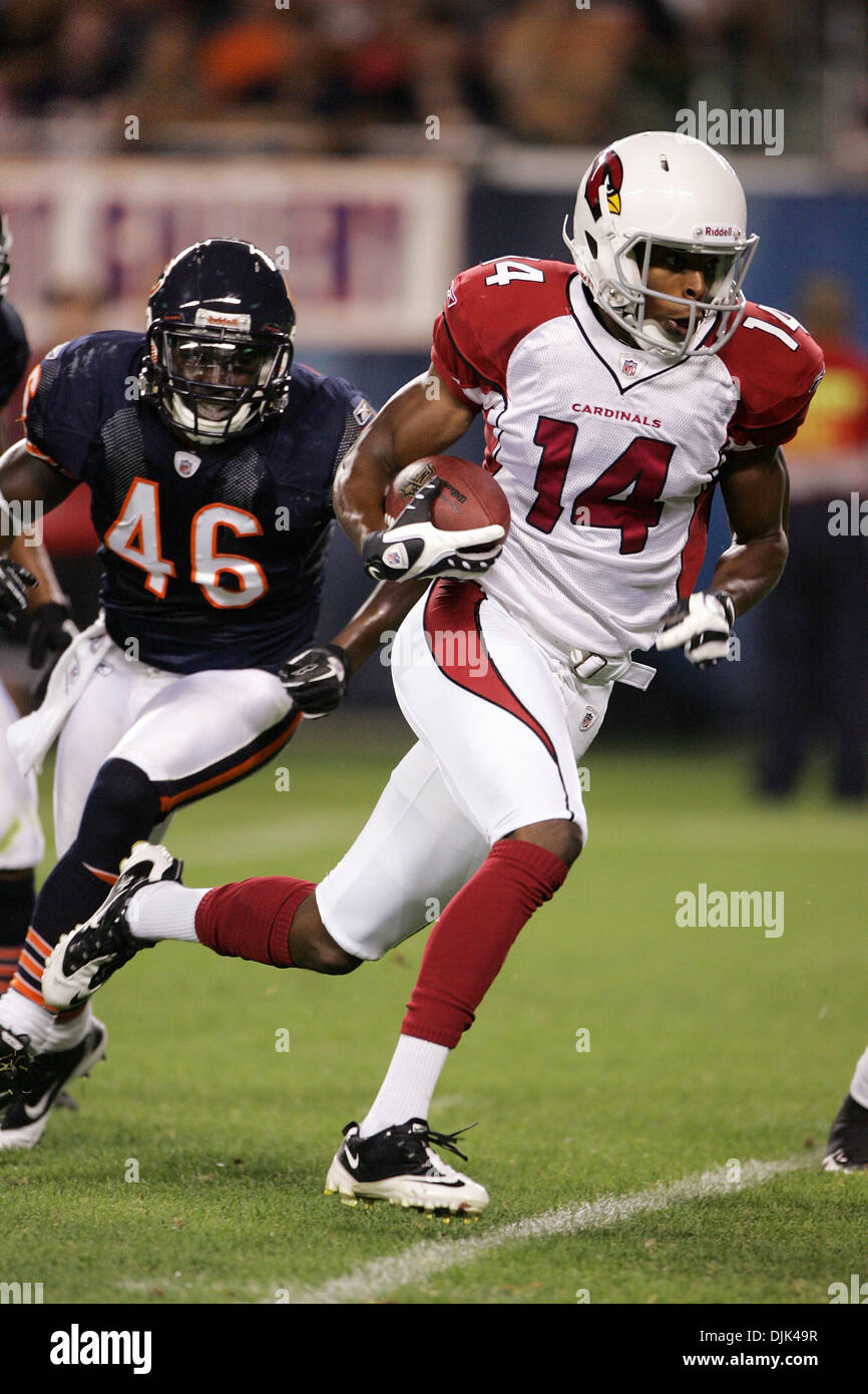 Aug. 28, 2010 - Chicago, Illinois, United States of America - Arizona Cardinals wide receiver Stephen Williams (#14) makes a catch and runs down field for a touchdown during a preseason game against the Chicago Bears at Soldier Field in Chicago, Illinois.  The Cardinals defeated the Bears 14-9. (Credit Image: © Gene Lower/Southcreek Global/ZUMApress.com) Stock Photo