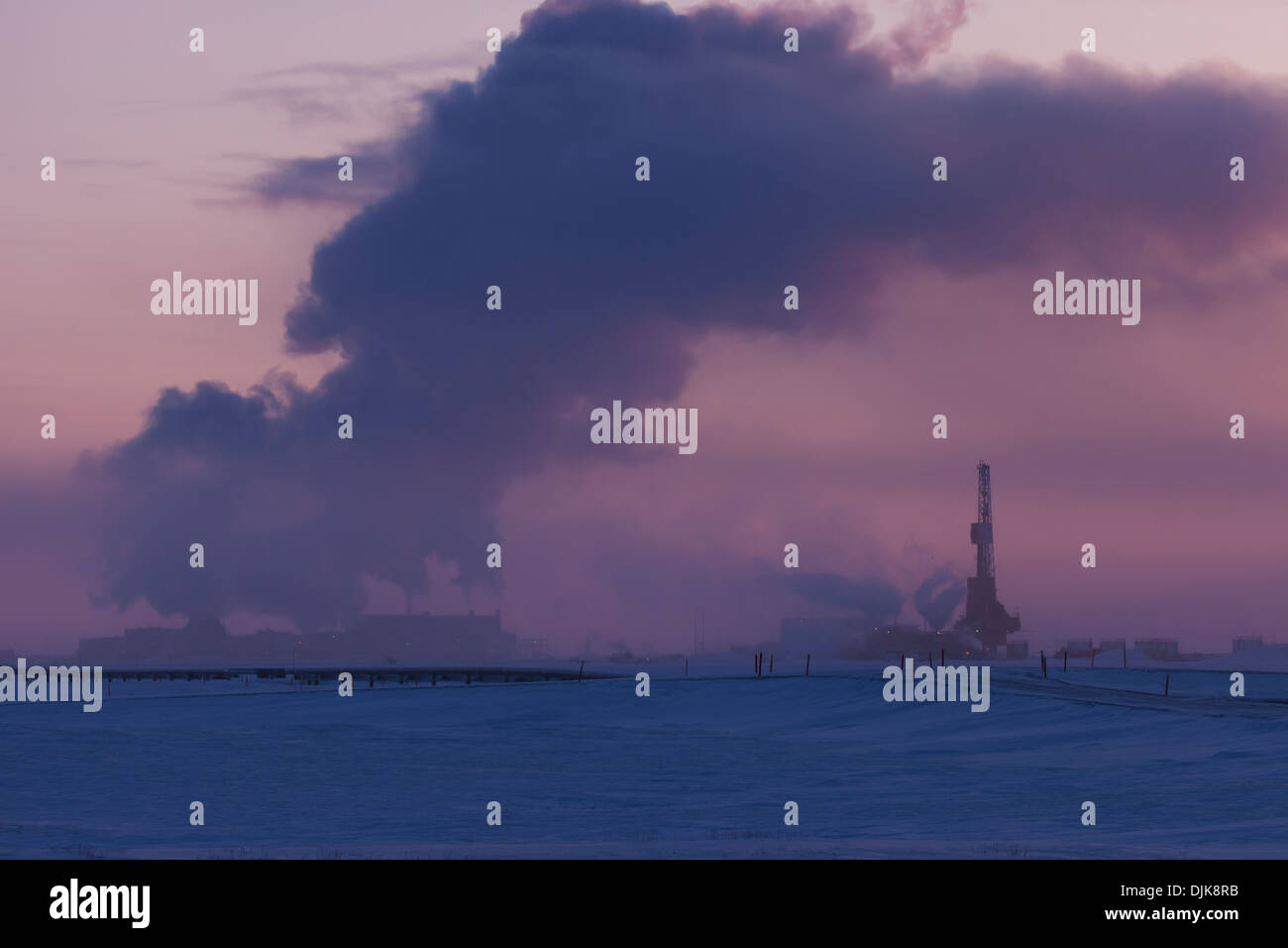 Exhaust Fumes From Flow Station 3 Fill The Sky And A Doyon Drilling Rig