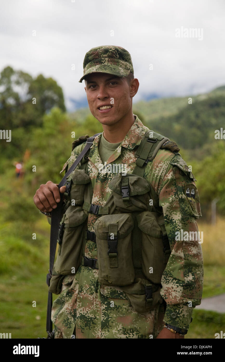 Colombian soldier on patrol Stock Photo