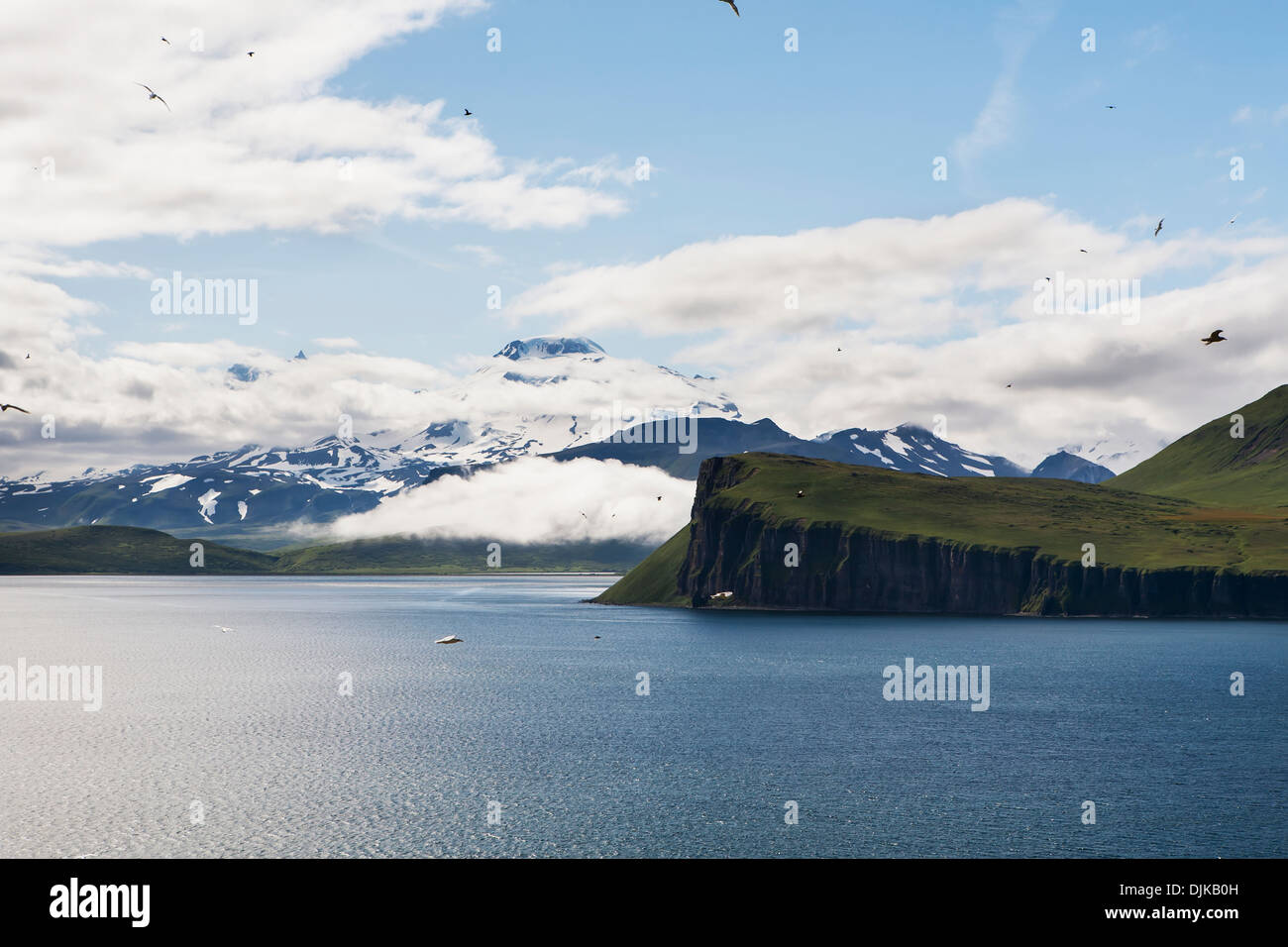 The Palisade Cliffs And Roundtop Mountain From Sankin Island, Ikatan Bay, Near Isanotski Strait, The Aleutians Stock Photo