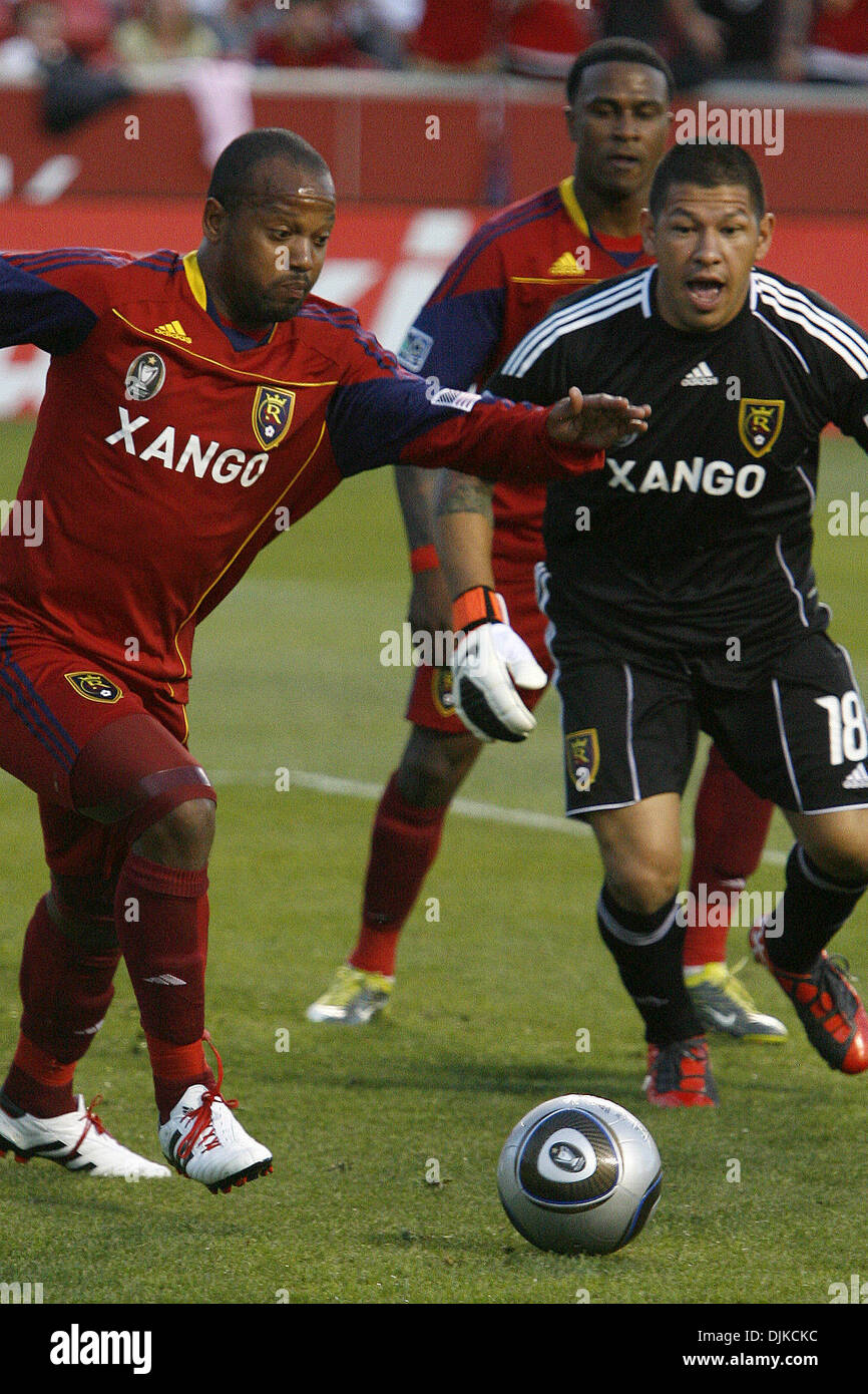 Sep. 04, 2010 - Salt Lake City, Utah, United States of America - Real Salt Lake midfielder Andy Williams (77) and goalkeeper Nick Rimando (18)go to clear the ball from the goal..Stephen Holt / Southcreek Global Media (Credit Image: © Stephen Holt/Southcreek Global/ZUMApress.com) Stock Photo