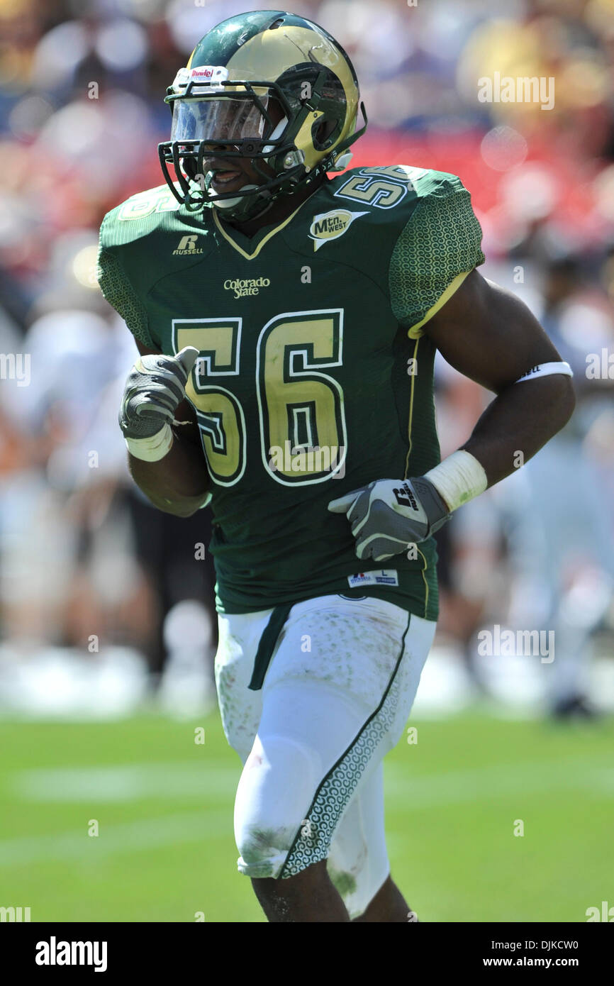 Sep. 04, 2010 - Denver, Colorado, United States of America - Colorado State Rams linebacker Ricky Brewer (56) heads off the field during the Rocky Mountain Showdown game between the Colorado State Rams and the Colorado Buffaloes at Invesco Field at Mile High. Colorado defeated Colorado State by a score of 24-3. (Credit Image: © Andrew Fielding/Southcreek Global/ZUMApress.com) Stock Photo