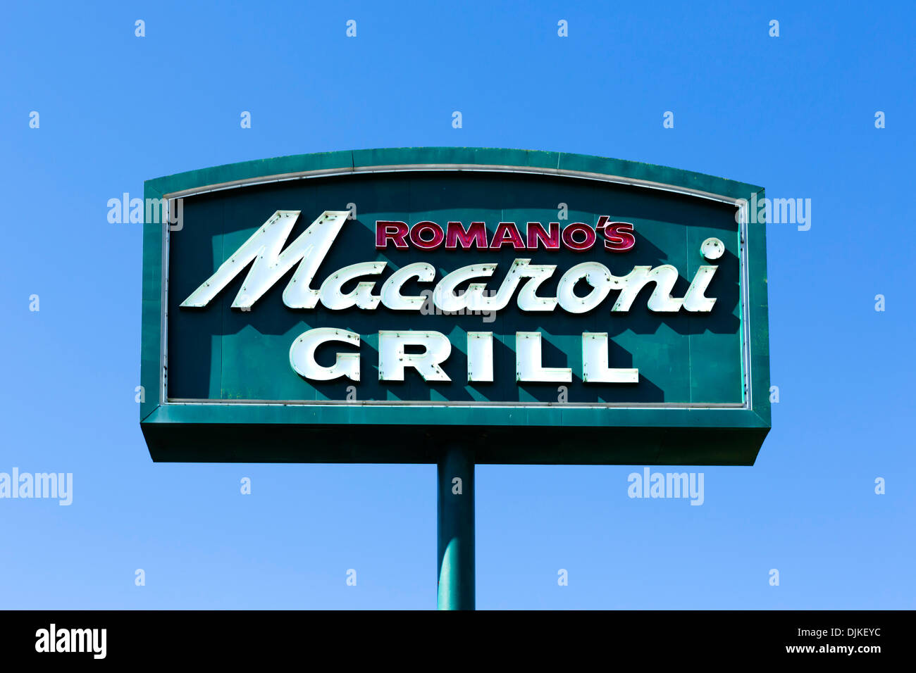 Romano's Macaroni Grill restaurant sign, Central Florida, USA Stock Photo