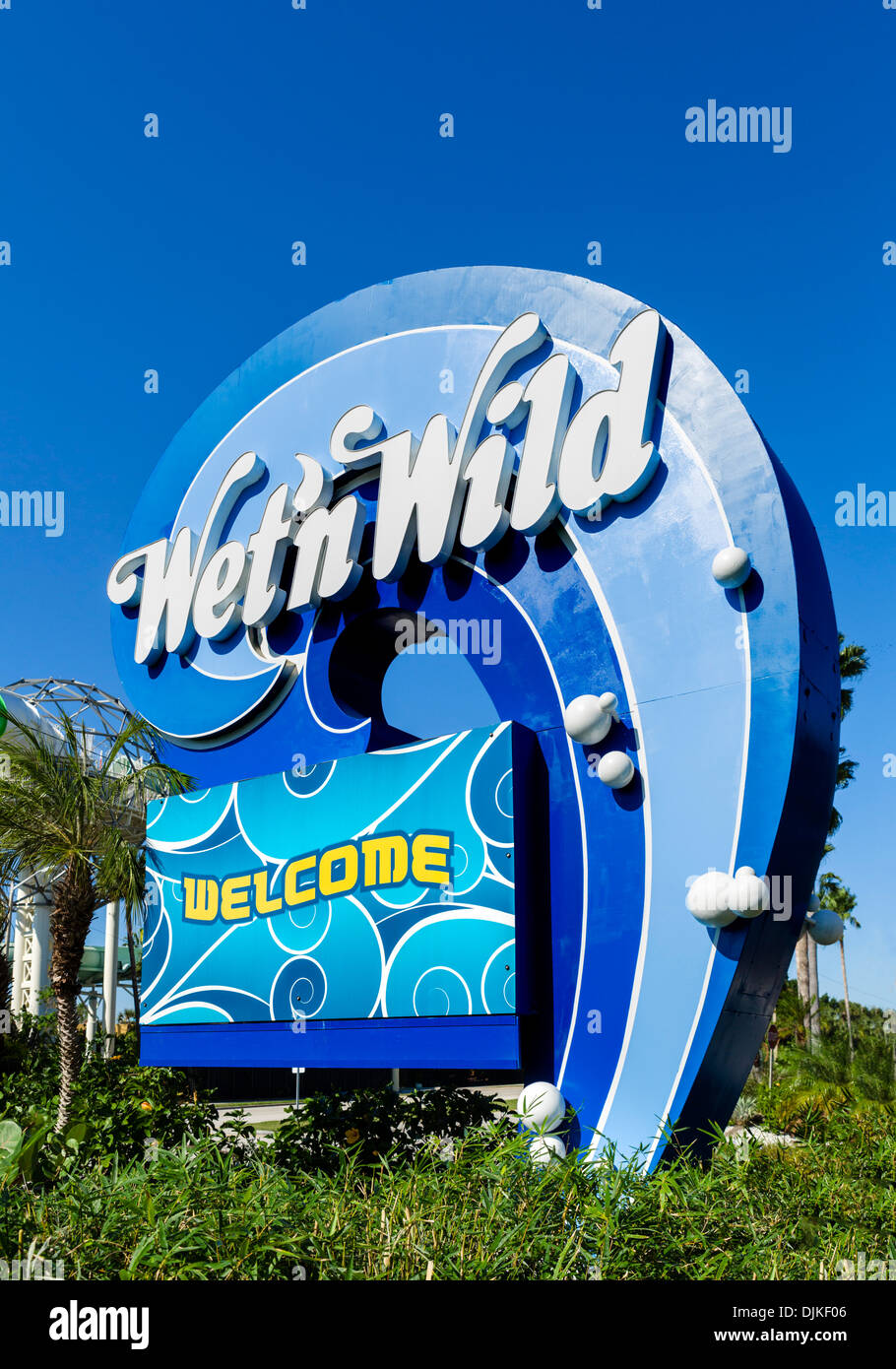 Sign outside Wet'n Wild water park, International Drive, Orlando, Central Florida, USA Stock Photo