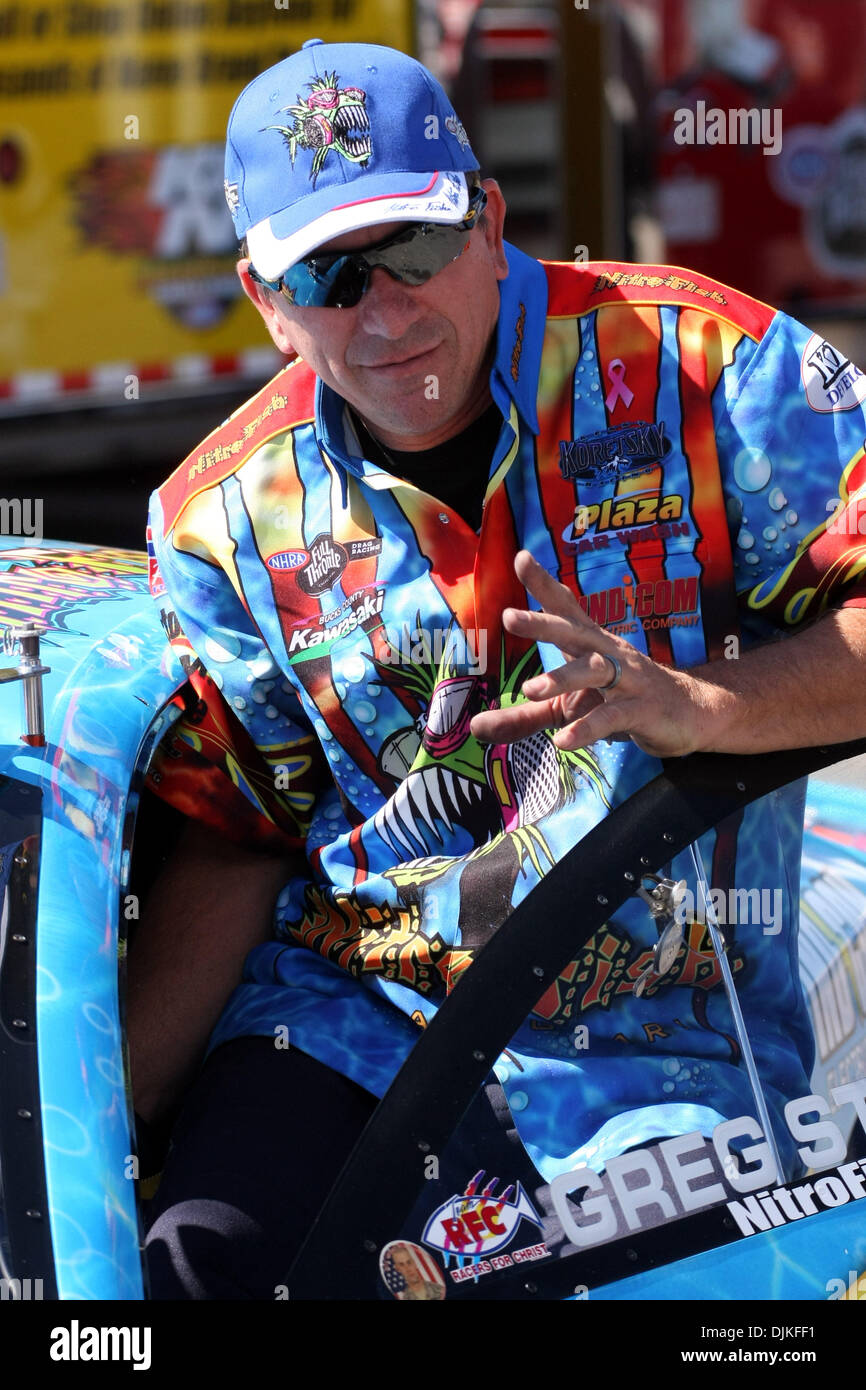Sept. 5, 2010 - Indianapolis, Indiana, United States of America - 05 September2010: Greg Stanfield heads to the staging area. The U.S. Nationals were held at O'Reilly Raceway Park in Indianapolis, Indiana. (Credit Image: © Alan Ashley/Southcreek Global/ZUMApress.com) Stock Photo
