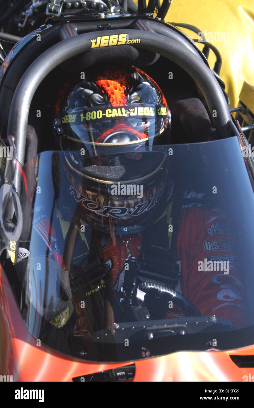 Sept. 5, 2010 - Indianapolis, Indiana, United States of America - 05 September2010: Cory McClenathan sits in his dragster waiting for the next round of qualifying. The U.S. Nationals were held at O'Reilly Raceway Park in Indianapolis, Indiana. (Credit Image: © Alan Ashley/Southcreek Global/ZUMApress.com) Stock Photo