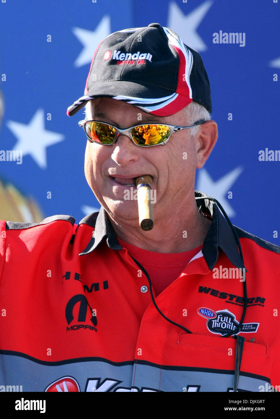 Sept. 6, 2010 - Indianapolis, Indiana, United States of America - 06 September2010: V Gaines walks out with his cigar. The U.S. Nationals were held at O'Reilly Raceway Park in Indianapolis, Indiana. (Credit Image: © Alan Ashley/Southcreek Global/ZUMApress.com) Stock Photo