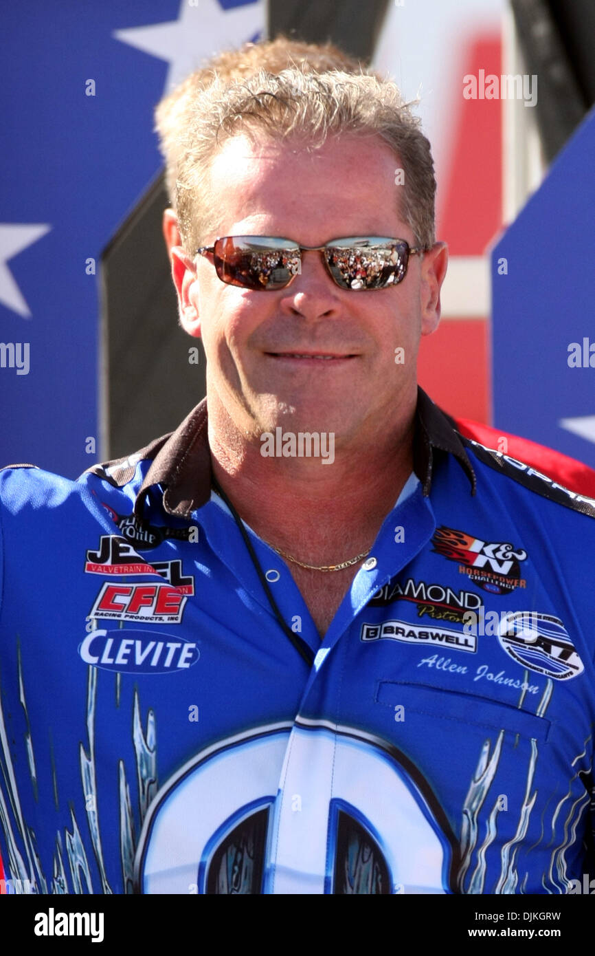 Sept. 6, 2010 - Indianapolis, Indiana, United States of America - 06 September2010: Allen Johnson smiles during driver introductions. The U.S. Nationals were held at O'Reilly Raceway Park in Indianapolis, Indiana. (Credit Image: © Alan Ashley/Southcreek Global/ZUMApress.com) Stock Photo