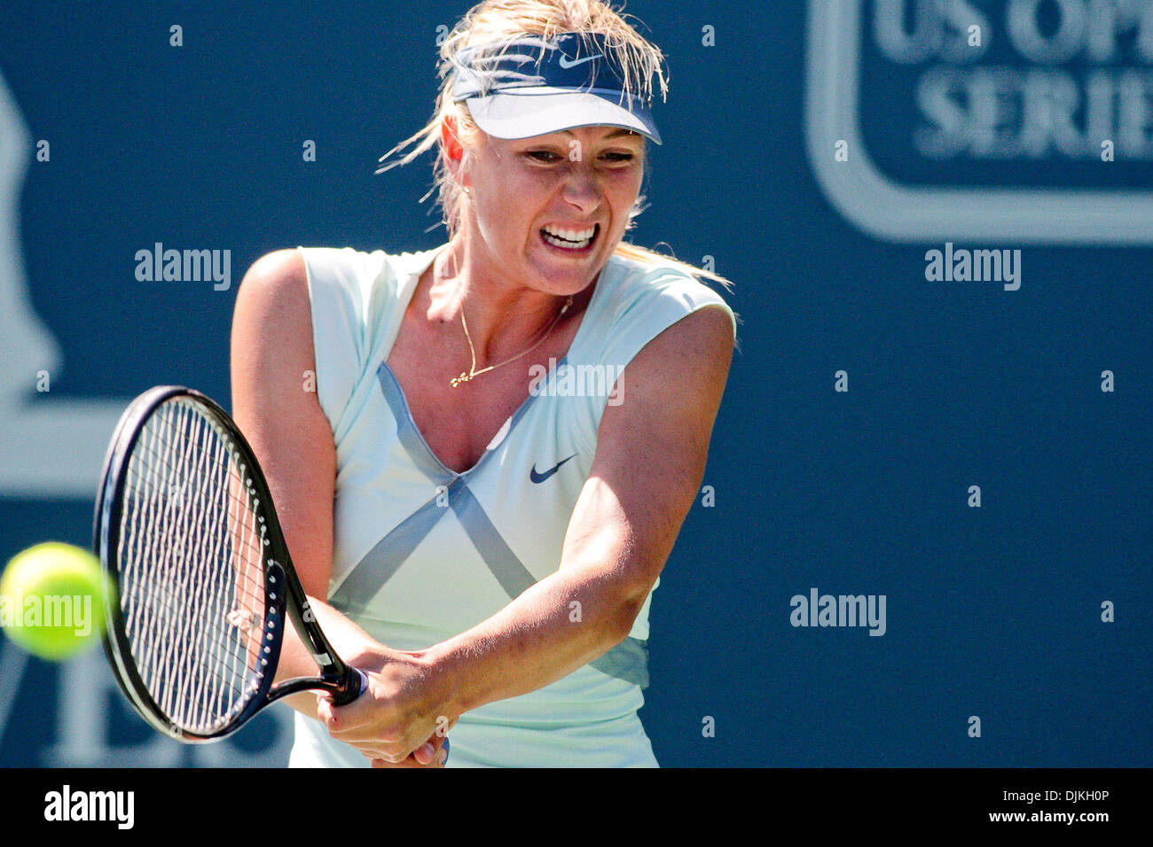 Stanford Calif. Maria SHARAPOVA (RUS) returns a serve against Olga  GOVORTSOVA (BLR)on Thursday during the Bank of the West Classic women's  tennis tournament at the Taube Family Tennis Stadium. (Credit Image: ©