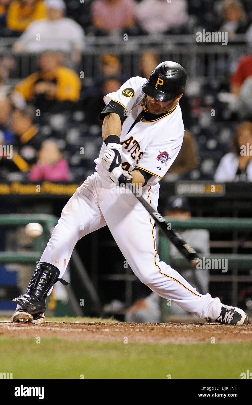 Sept. 8, 2010 - Pittsburgh, PENNSYLVANNIA, United States of America - Pittsburgh Pirates' catcher RYAN DOUMIT (41) grounds out in the sixth inning as the Pirates take on the Braves at PNC Park in Pittsburgh, PA....Atlanta Braves defeat the Pittsburgh Pirates, 9-3  (Credit Image: © Dean Beattie/Southcreek Global/ZUMApress.com) Stock Photo