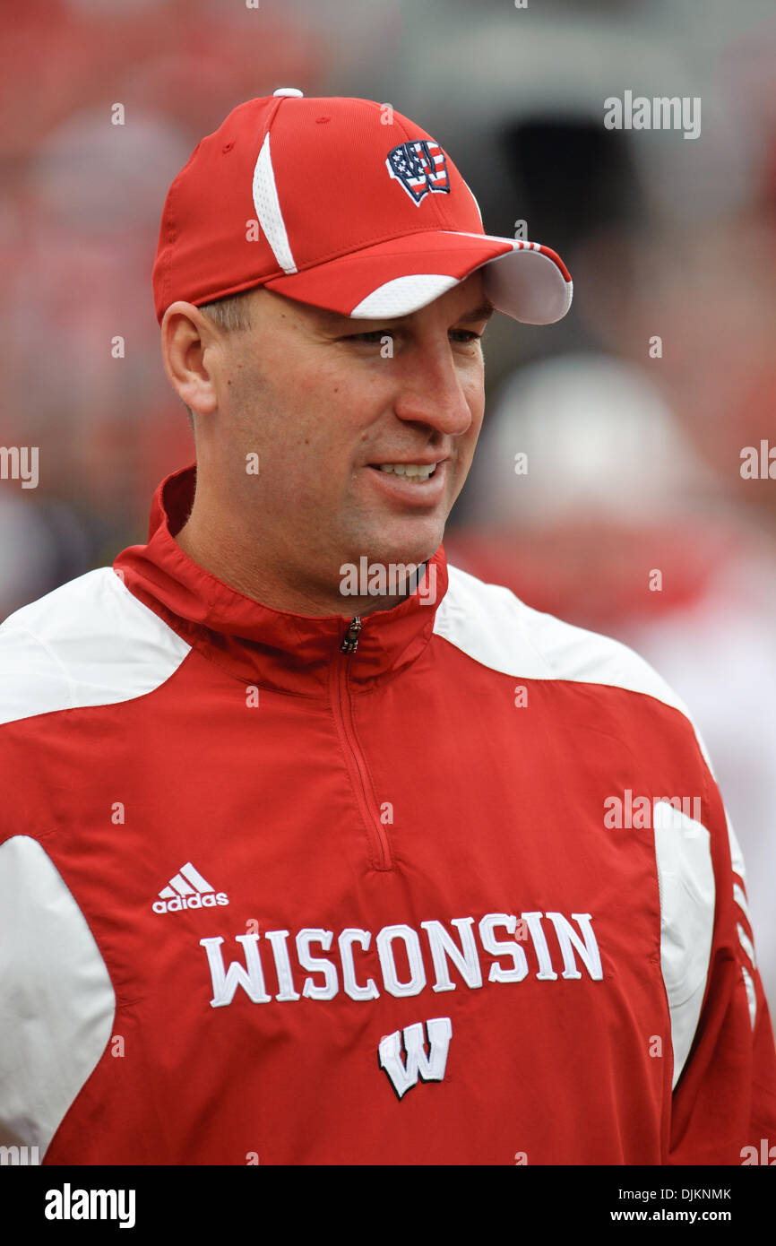 Sep. 11, 2010 - Madison, Wisconsin, United States of America - Wisconsin head coach Bret Bielema prior to the game between the Wisconsin Badgers and the San Jose State Spartans at Camp Randall Stadium in Madison, WI. Wisconsin defeated San Jose State 27-14. (Credit Image: © John Rowland/Southcreek Global/ZUMApress.com) Stock Photo
