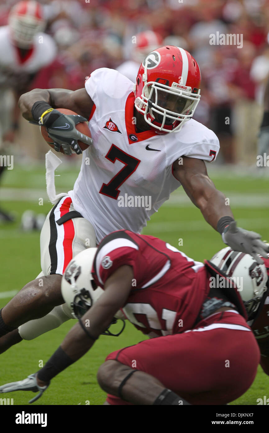 Sept. 11, 2010 - Columbia, South Carolina, United States of America - Georgia Bulldogs tight end Orson Charles breaks around the end against the Gamecocks. (Credit Image: © Jim Dedmon/Southcreek Global/ZUMApress.com) Stock Photo