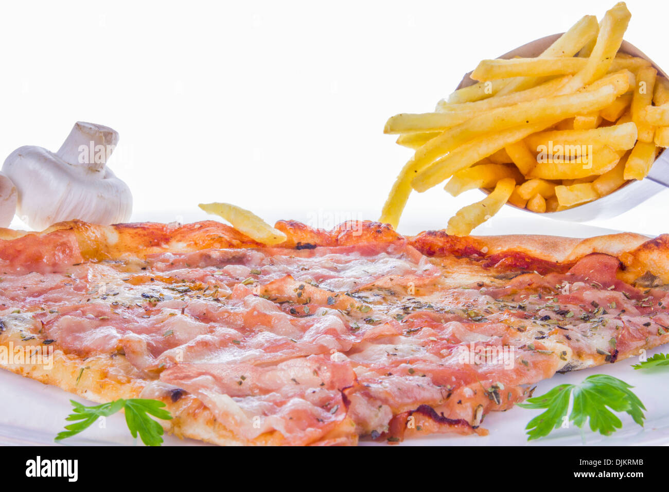 pizza hut with mushrooms and french fries Stock Photo Alamy