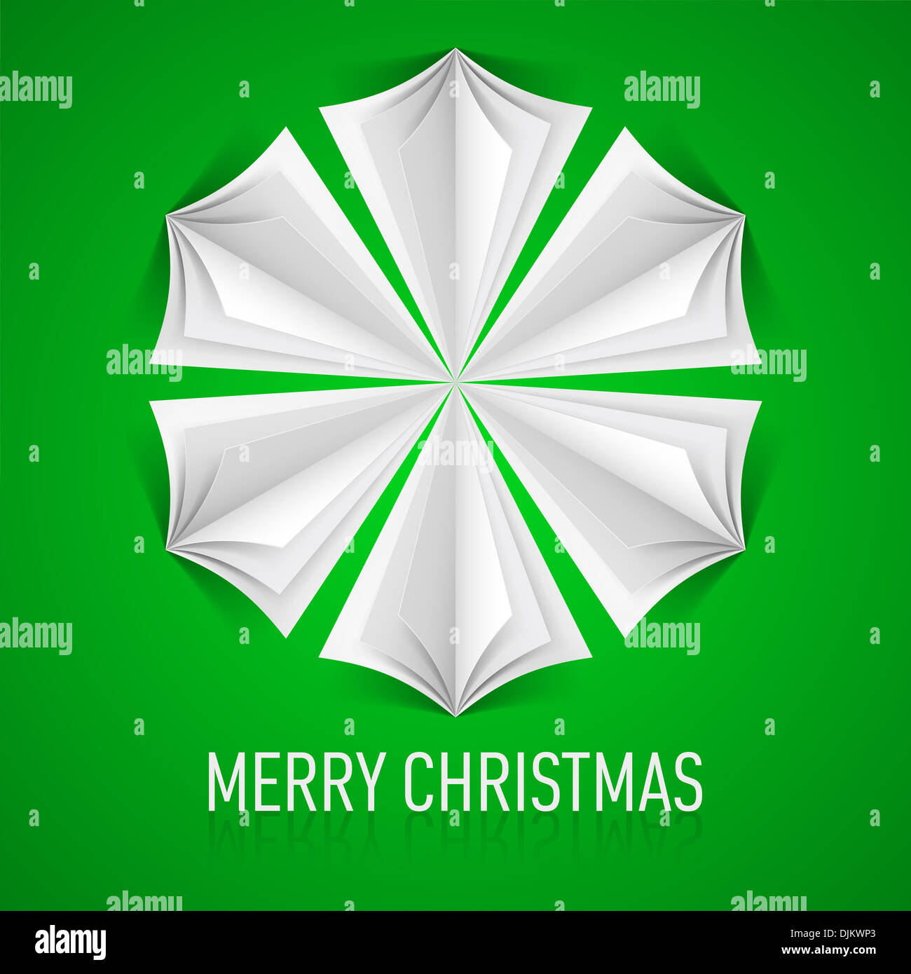 Illustration of paper snowflake on green background. Christmas card ...