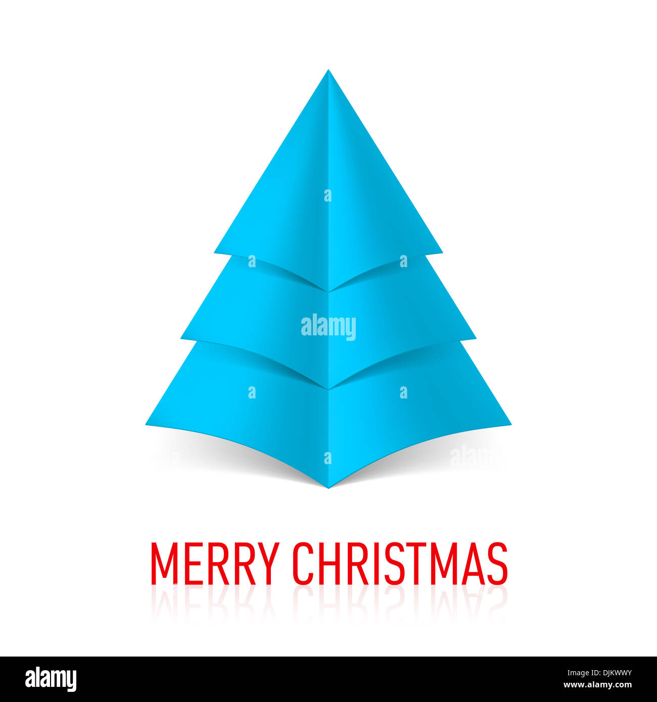 Abstract blue paper Christmas tree on white background. Greeting card
