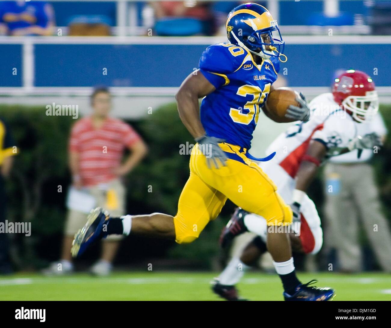Sept. 18, 2010 - Newark, Delaware, United States of America - Delaware RB (#30) Andrew Pierce in the 3rd quarter. Pierce setting a University of Delaware rookie record with 200 yards and two touchdowns at Delaware Stadium in Newark Delaware. Delaware defeated Duquesne 30-6 (Credit Image: © Saquan Stimpson/Southcreek Global/ZUMApress.com) Stock Photo