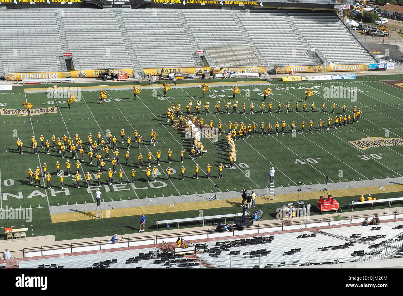 Sept. 18, 2010 - Laramie, Wyoming, United States of America - The University of Wyoming marching band makes the shape of the USS Enterprise from Star Trek prior to Boise State facing Wyoming at War Memorial Stadium. (Credit Image: © Andrew Fielding/Southcreek Global/ZUMApress.com) Stock Photo